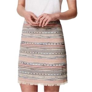 Loft Skirt Woven Tweed Textured Fringe Mini Women’s‎ Size 4 Cream Lined